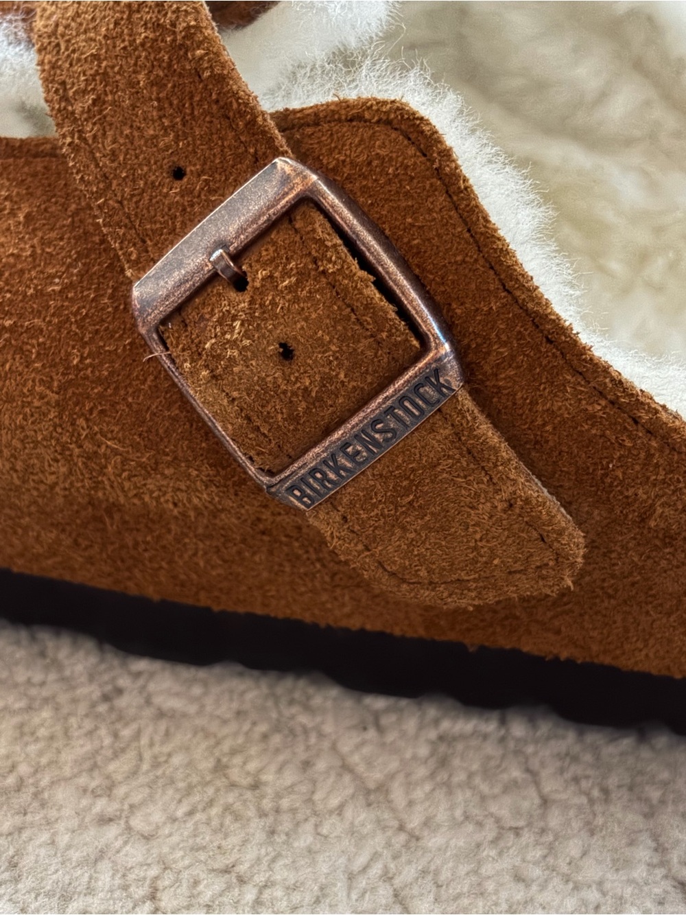 Birkenstock Shearling-Lined Suede Clogs in Chestnut Brown - Picture 7 of 8